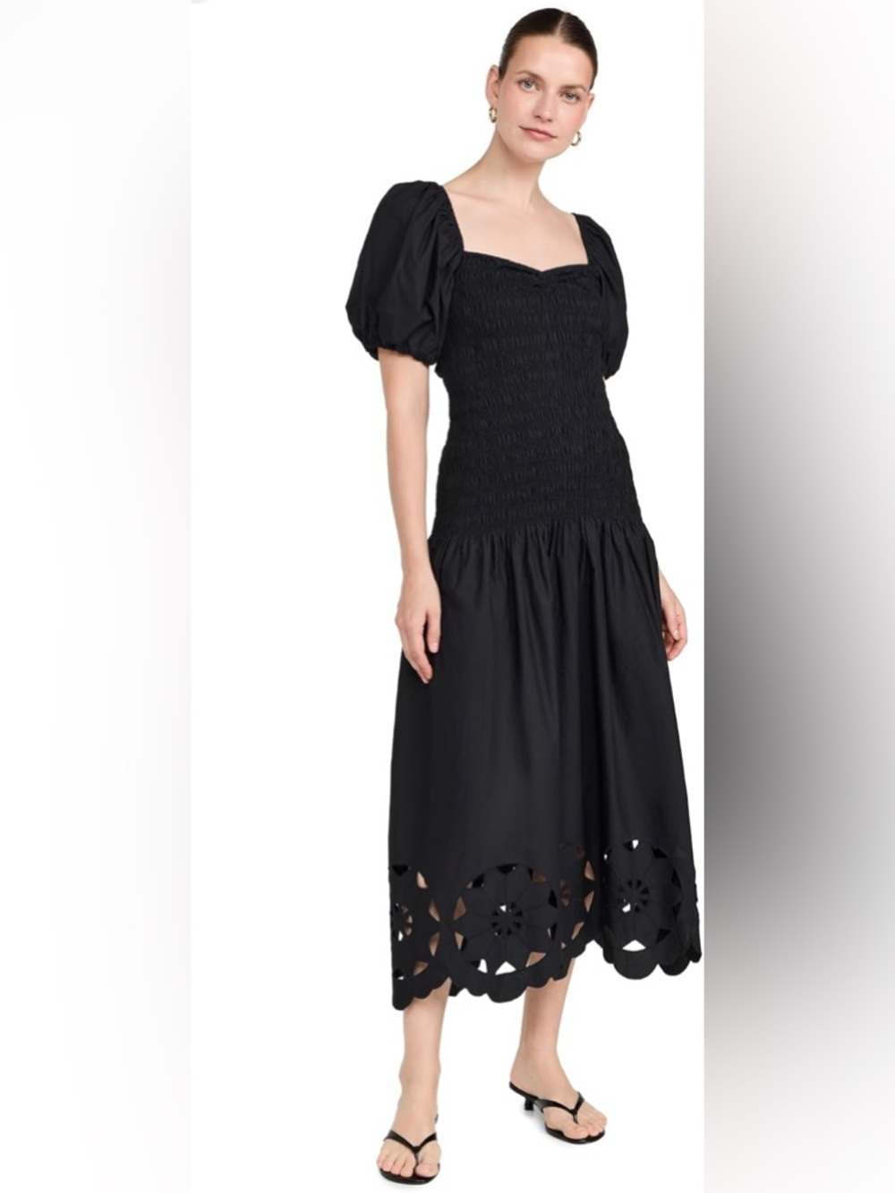 RHODE Black Puff-Sleeve Midi Dress